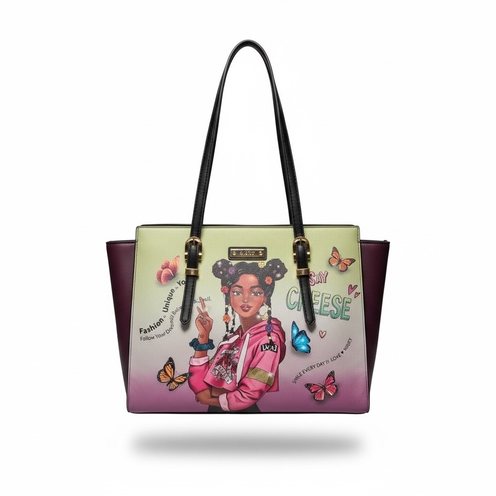Nicole Lee Multicolor Gradient Tote with Pink, Green & Black Accents